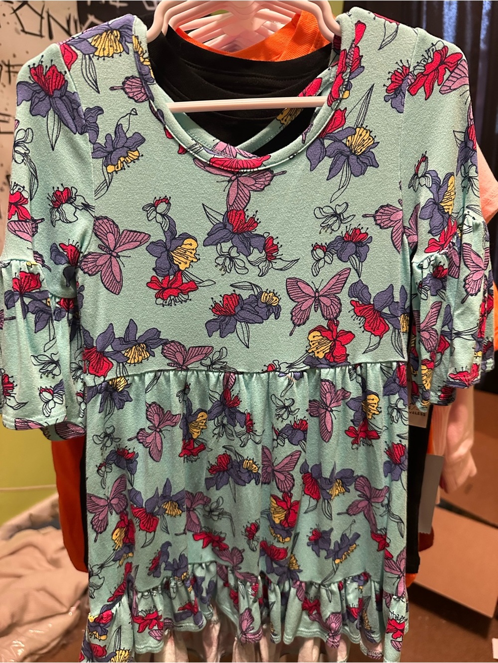 Mint Green Butterfly & Floral Peplum Top